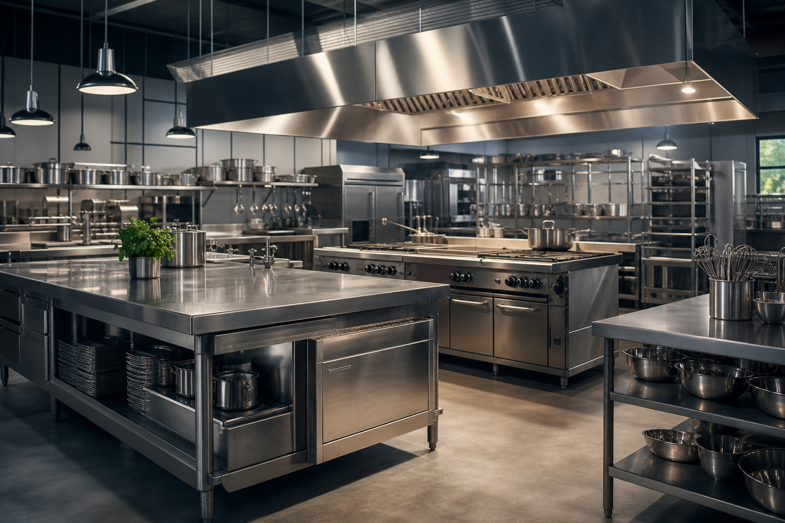 Commercial stainless steel manufacturing workshop